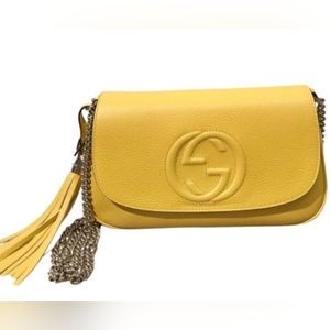 Gucci Soho Yellow Flap with Tassel Chain Strap, Crossbody Handbag